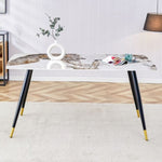 ZUN Modern minimalist dining table. Imitation marble patterned stone burning tabletop with black metal 77594804