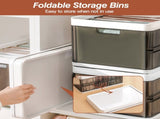 3 Pack Foldable Stackable Plastic Storage Bins with Removable Lids & Side Handles, Transparent Dark 93084240