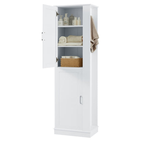 ZUN Tall Bathroom Storage Cabinet, Freestanding Storage Cabinet with Hook and Adjustable Shelf, MDF WF326356AAK