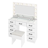 Vanity Desk Set with Large Lighted Mirror and Powre Outlet, Glass Top Makeup with 9 Drawers, 50745877
