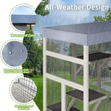 62.6" Outdoor Wooden Catio for Cats, Large Cat Enclosure with Waterproof Roof, 2 Cat Houses & W773P312617