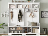 Modern Hallway Hall Tree Metal Hooks and Storage Space, Multi-Functional Entryway Coat Rack W1580P327014