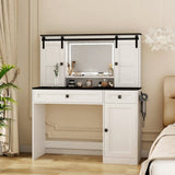 Farmhouse Dressing Table Makeup Table, 43" Wide Dressing Table with Lighted Mirror and Makeup W1321P190642