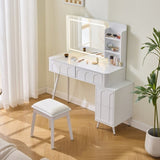 Modern Makeup Vanity Desk with LED Lights & Mirror, 4 Drawer Dressing Table Set with Stool, 3 Colors N844P257529A