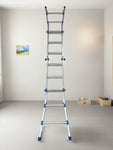 ZUN Huachuang 5-step 21''Aluminum Multi-Purpose Professional Ladder - Blue with Wheels W1881111500