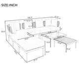 ZUN 8-Piece Patio Sectional Sofa Set with Tempered Glass Coffee Table and Wooden Coffee Table for 06042451