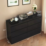 6 Drawer Black Dresser, Modern Bedroom Dresser with Spacious Countertop, Wood Storage Cabinet with W3204P318439