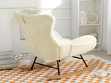 Rocking Chair Nursery, Teddy Upholstered Rocker Glider Chair with High Backrest, Adjustable Headrest W680127248