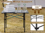 Black 28" Foldable Camping Table with Aluminum Top, 150 lbs Capacity Portable Picnic Table with 16783081