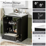 24'' Bathroom Vanity with Ceramic Sink Combo, Modern Freestanding Storage Cabinet with Silver N710P194893B