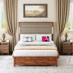 ZUN Queen Size Bed Frame with Upholstered Headboard, Queen Bed Frame with Charging Station and LED 46678786