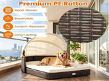 Hand-Woven PE Rattan Dog Bed with Adjustable Canopy, Elevated Outdoor Pet Daybed with Washable Plush 33241988