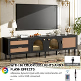 Rattan TV Stand with 3 Cabinets & 2 Drawers, Rattan-inspired Media Console Table for TVs up to 80'', N710P206015B