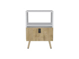 Tall Nightstand 29"H, with One Drawer and Functional Storage, White / Macadamia B097P167469
