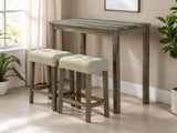 Dining Room Transitional Brown 3pc Dining Set Rubber wood Table 2x Stools Tufted Seat Beige B2741P301901
