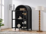 A high arched storage cabinet with a lamp, a modern retro-style wooden storage cabinet with 29334122