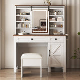Farmhouse Makeup Vanity Desk with Sliding Mirror and Lights and Hairdryer holder and charging socket 11345631