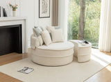 Oversized Round Accent Barrel Chair with 5 Pillows Soft Chenille Upholstered Armchair Lazy Lounge W1170P283146