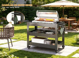 Outdoor Grill Cart Table with Handles, Indoor and Outdoor Pizza Oven Table with Lockable 34702390