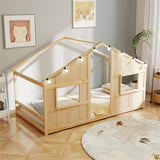 Twin-Size Kids House Natural Floor Bed- 82"x42"x51" Size, LED Light Strip for 96035505