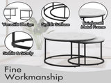 Set of 2 Round Nesting Coffee Tables with Marble Pattern Top and Sturdy Metal Frame, End Side 35611962