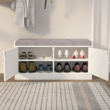 ZUN Shoe Storage Bench with 2 Door Cabinet, Entryway Bench with Shoe Storage, Shoe Bench with Cushion, W760P206351