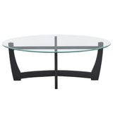 48 Inch Oval Glass Coffee, Black Round Coffee Center with Glass Top, Small Coffee W487P317842
