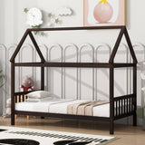 Twin House Bed with Headboard and Footboard, Twin Rubber Wood Bed with House Frame,Esspresso W504P225958