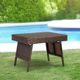 Outdoor Folding Side Table, Patio Rattan Coffee Table with PE Wicker & High-Duty Steel Frame for 51700564