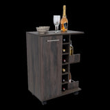 Bar Cart, Two External Shelves, Four Casters, Six Built-in Wine Rack, Single Door Cabinet -Espresso B20091825