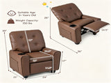Brown Kids Recliner Sofa with Retractable Footrest, Waterproof PU Leather Toddler Chair with Cup 40193620