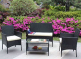 4 PC Rattan Patio Furniture Set Outdoor Patio Cushioned Seat Wicker Sofa W20985037