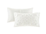 3 Piece Tufted Cotton Chenille Damask Comforter Set Off-White Full/Queen B03597087