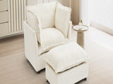 Modern Armchair Sofa 47" Cozy Upholstered Sofa Chair with Movable Ottoman, Wide Seat, Curved N719P292695A