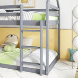 Twin over Twin Rubber Wood Floor Bunk Bed, with ladder,Guardrails,House-Shaped-Bunk Bed,Grey W504P206863