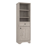 Linen Single Door Cabinet 55" H, Three External Shelves, One Drawer, Two Interior Shelves, Light B097133111
