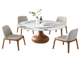 5pcs Modern Marble Dining Table, 59" Round Sintered Stone Table for Dining Room, Kitchen, Dinette, 18781274