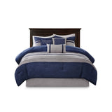 7 PC Pieced Faux Suede Comforter Set Blue Cal King B03596838