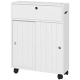 White Rolling Bathroom Storage Cabinet Toilet Paper Organizer with Sliding Doors & Adjustable 63470457