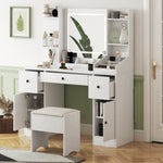 ZUN Vanity Desk with Mirror and Lights Makeup Desk with Drawers and Cabinet Vanity Table with Led Light 50229899