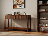 Mid-Century Modern Fluted Console Table with 2 Drawers & Open Shelf, Walnut Finish Narrow Entryway W2557P430472