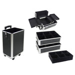 ZUN 4-in-1 Draw-bar Style Interchangeable Aluminum Rolling Makeup Case Black 67069398