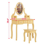 ZUN FCH Kids Vanity Set with Mirror and Lights and Stool, 5 Storage Drawers, Pretend Play Princess 09083771