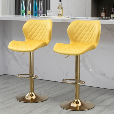 ZUN Yellow Velvet Adjustable Swivel Bar Stools Set Of 2 Modern Counter Height Barstools With Golden W1516P183252