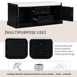 Storage Bench with 2 Drawers and 2 Cabinets, Shoe Bench with Removable Cushion for Living Room, 52471490