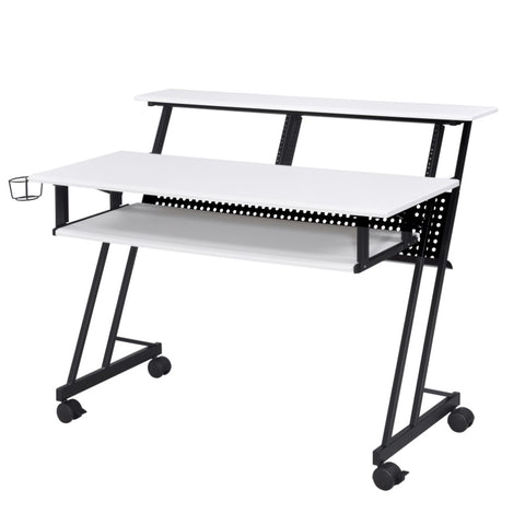 ZUN White and Black Music Recording Studio Desk with Metal Base B062P209213