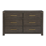 ZUN 1pc Elegant Look Dresser of 6 Drawers Gold Tone Pulls Brown Gray Silver Finish Modern Bedroom B011P255208