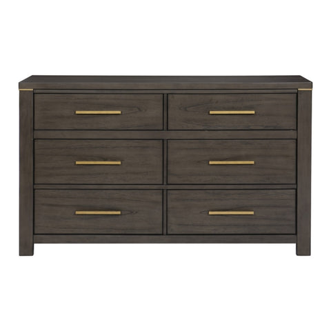 ZUN 1pc Elegant Look Dresser of 6 Drawers Gold Tone Pulls Brown Gray Silver Finish Modern Bedroom B011P255208