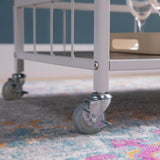 Rolling Kitchen Cart with Three Tier Storage and Four Wine Bottle Rack - Brown and White Metal B107131416