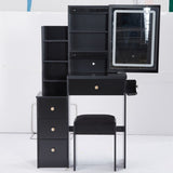 29.2" Small Size Left Bedside Cabinet Vanity Table Cushioned Stool, 2 AC2 USB Power Station, Hair W3258P288458